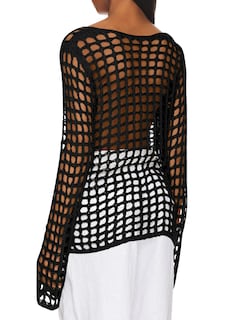 Foto 3 | Traje De Baño Coverup Saodimallsu De Manga Larga A Ganchillo Negro Para Mujer - Venta Internacional.