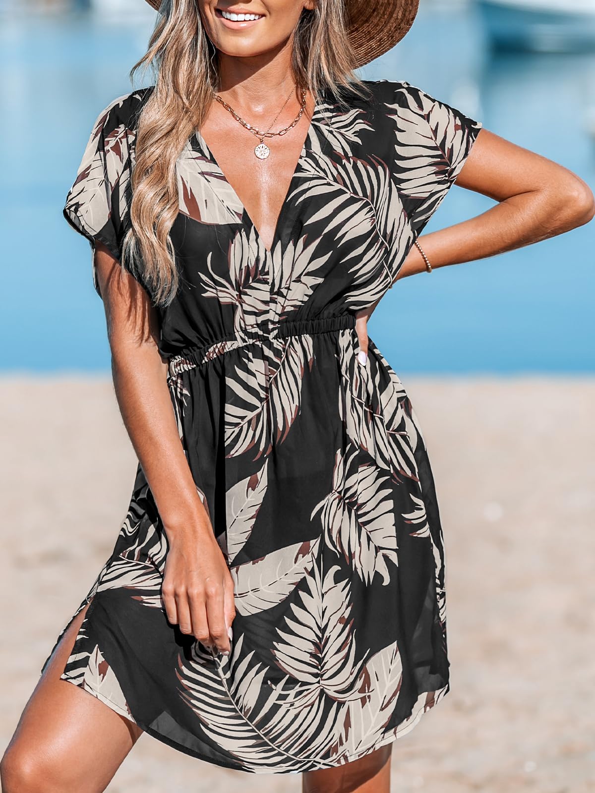 Foto 3 | Traje de Baño Cupshe con Cuello en V Que Cubre El Vestido Brown Leaf - Venta Internacional