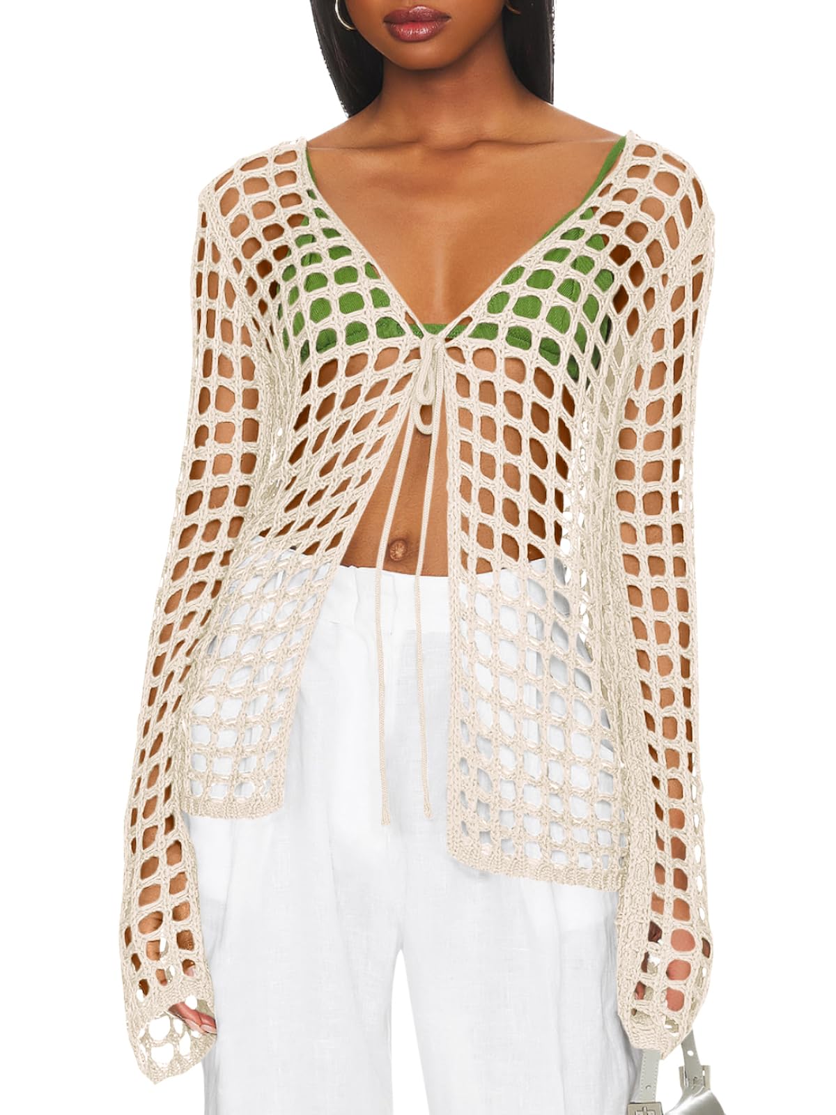 Foto 2 pulgar | Traje De Baño Cover Up Saodimallsu Para Mujer 2024, Ganchillo, Color Blanco Cremoso - Venta Internacional.