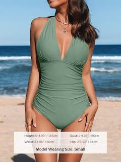 Foto 3 | Traje De Baño De Una Pieza Cupshe Con Cuello En V, Halter, Fruncido, Control De Barriga - Venta Internacional.