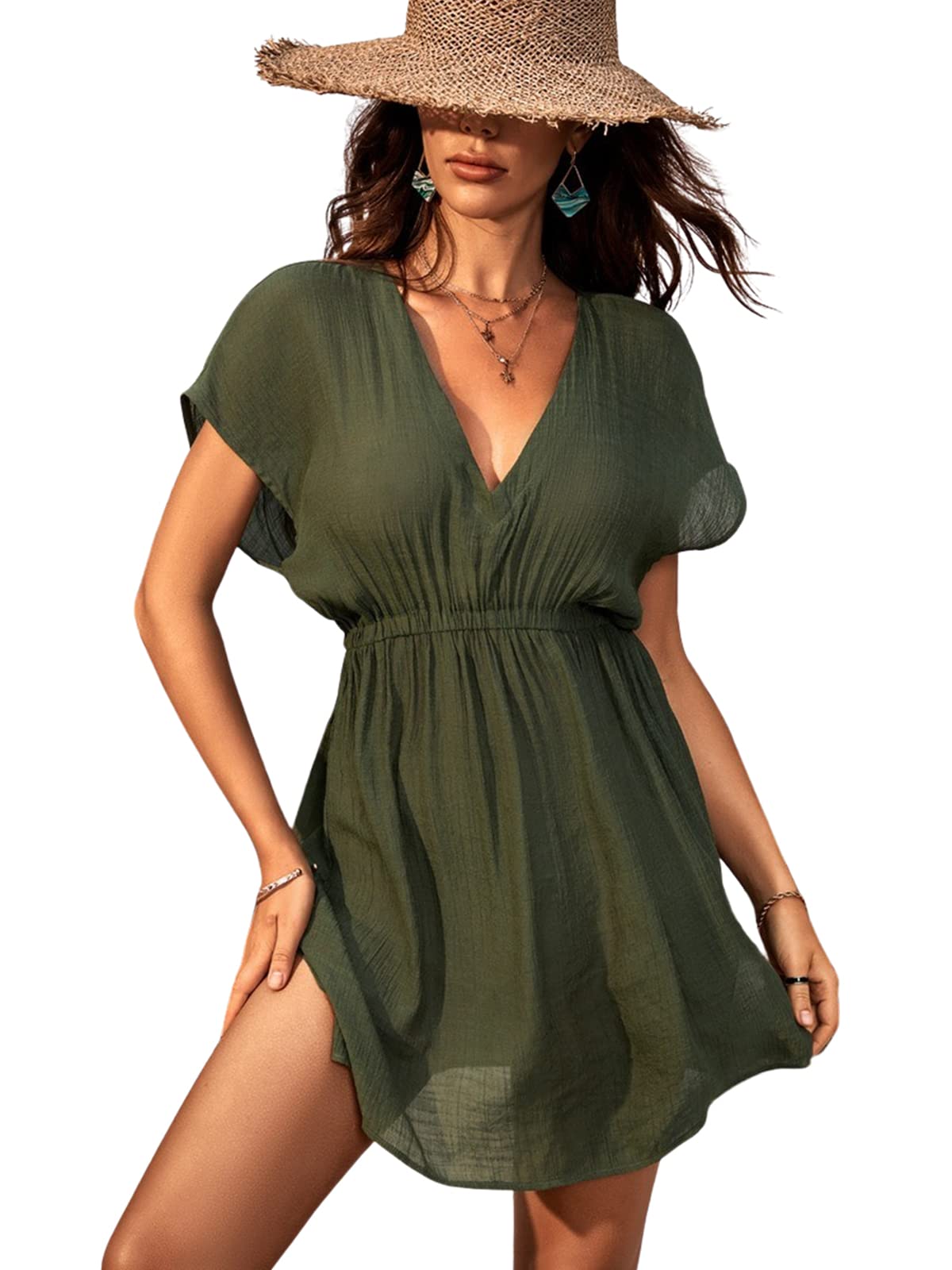 Vestido Encubierto Cupshe Con Cuello En V Y Cintura Elástica Verde Para Mujer - Venta Internacional.