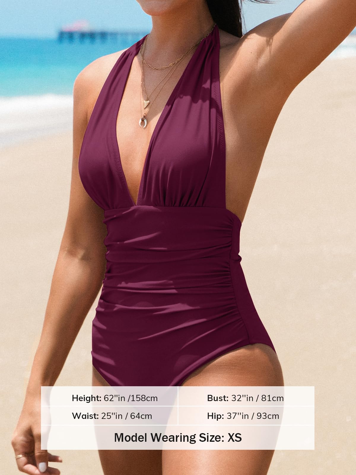 Foto 3 | Traje De Baño De Una Pieza Cupshe Con Cuello En V, Halter, Fruncido, Control De Barriga - Venta Internacional.