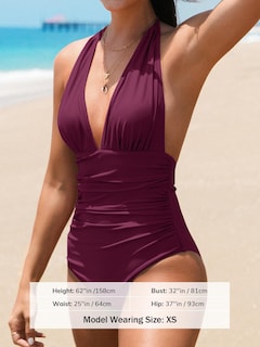 Foto 3 | Traje De Baño De Una Pieza Cupshe Con Cuello En V, Halter, Fruncido, Control De Barriga - Venta Internacional.