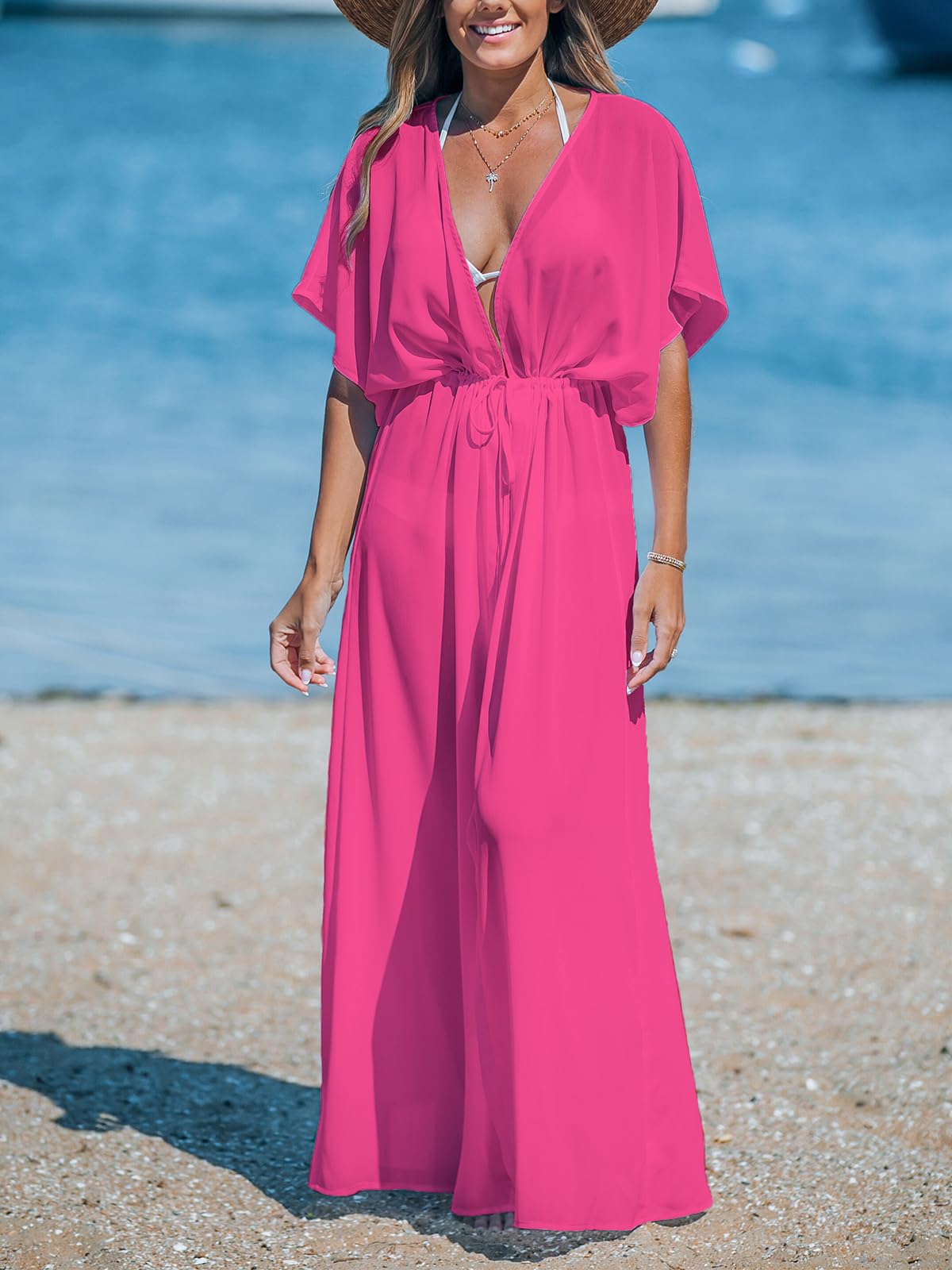 Foto 5 pulgar | Traje De Baño Tipo Kimono Cover Up Cupshe, Color Rosa Intenso, Talla L - Venta Internacional.