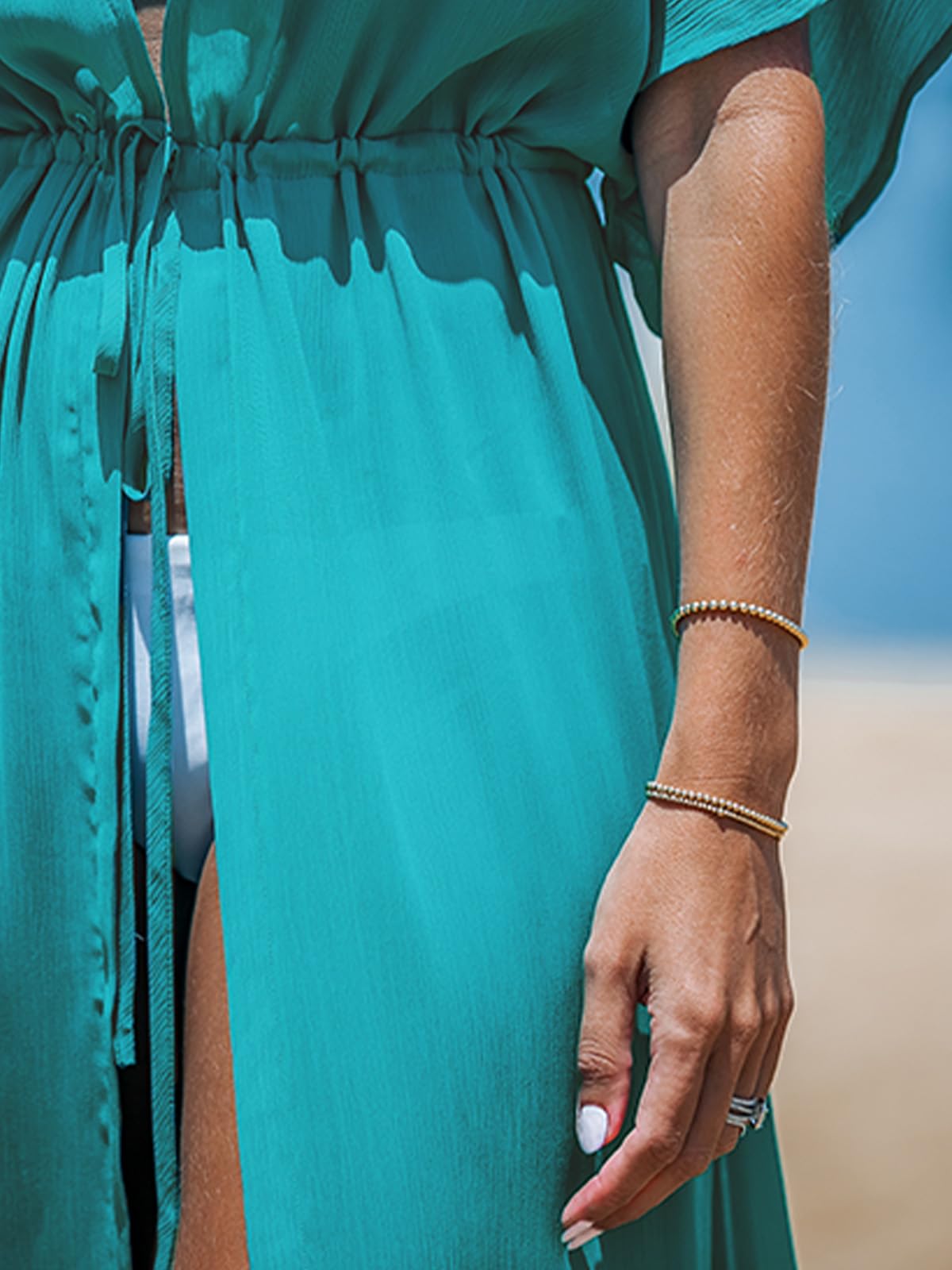 Foto 5 | Traje De Baño Tipo Kimono Cover Up Cupshe, Color Turquesa M - Venta Internacional.