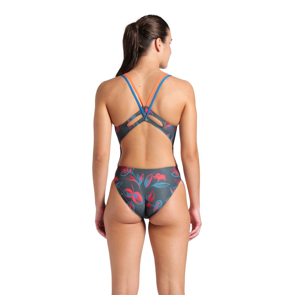 Foto 3 pulgar | Traje De Baño Arena Floral Lace Plus Back Para Mujer Gris Oscuro