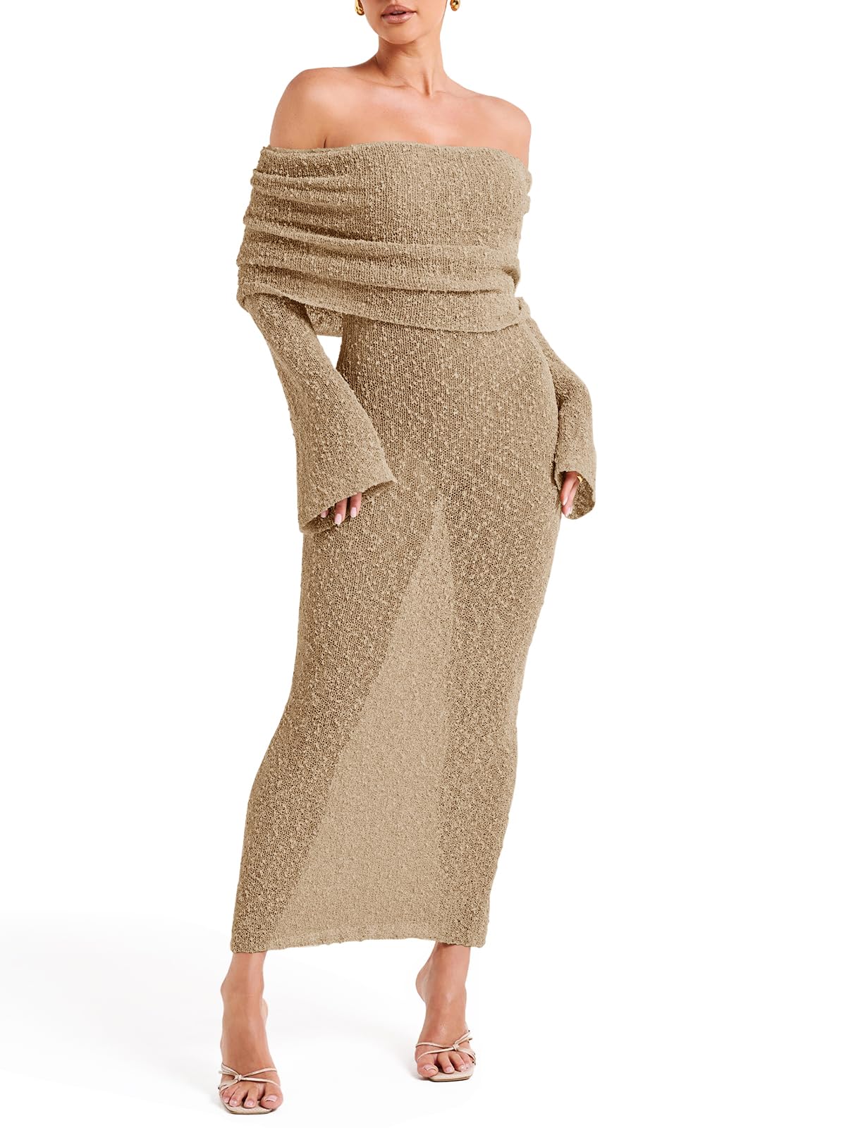 Foto 2 pulgar | Vestido Largo Saodimallsu Con Hombros Descubiertos Para Mujer, Traje De Baño - Venta Internacional.