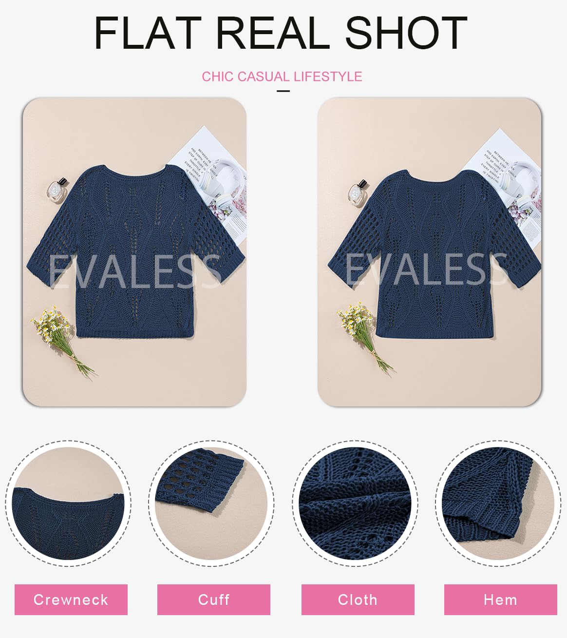 Foto 7 pulgar | Suéteres Evaless Spring, Ligeros Para Mujer, Azul, Talla L - Venta Internacional.