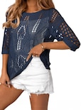 Jersey Evaless Fashion 2025 Para Mujer, Primavera, Manga 3/4, Azul - Venta Internacional.