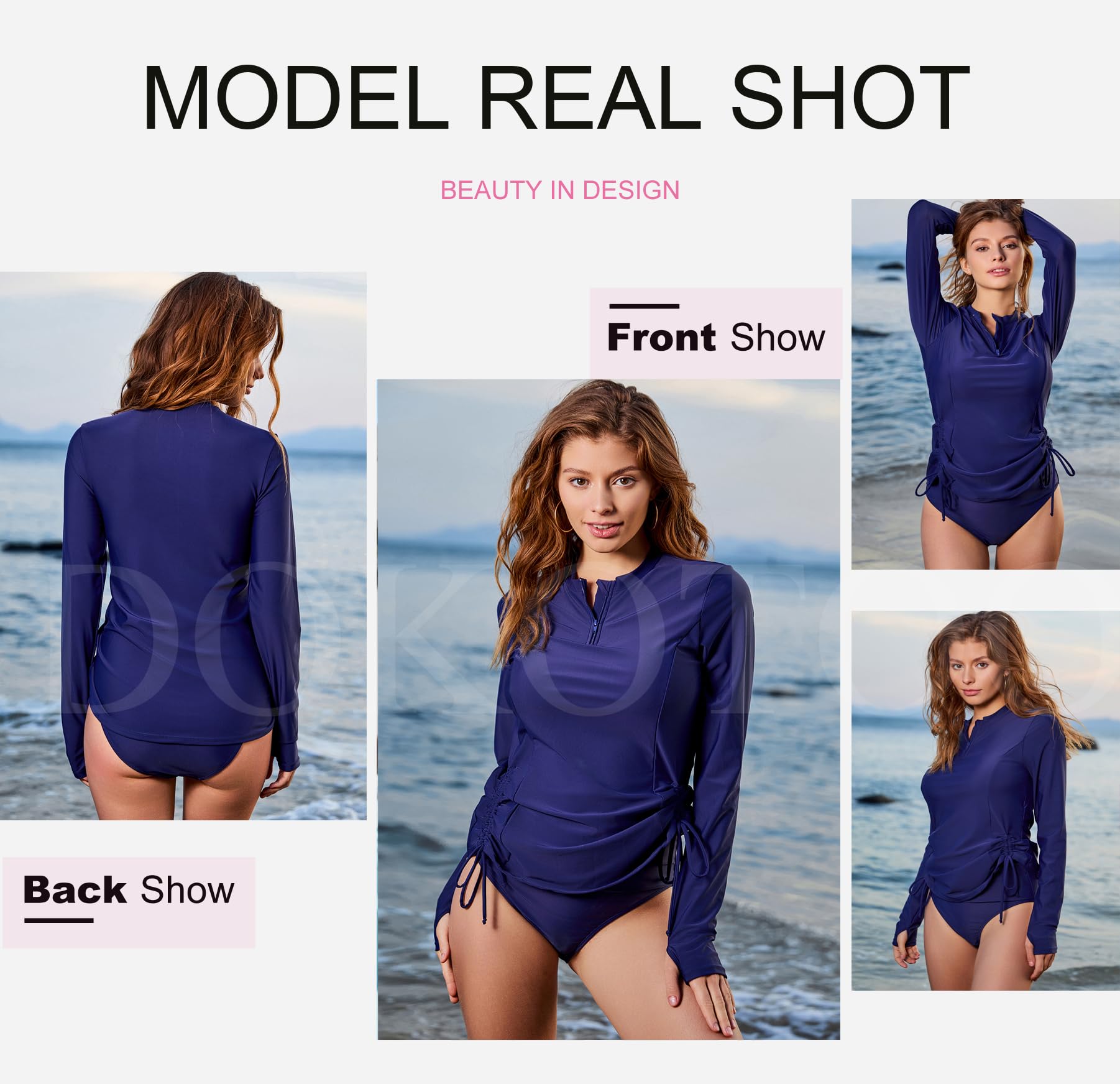 Foto 4 pulgar | Traje De Baño Dokotoo Para Mujer, Protección Solar Uv Upf 50+, Azul Marino - Venta Internacional.