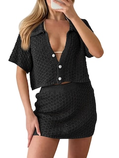 Foto 1 | Set De Cobertura Saodimallsu Para Mujer, Ganchillo, Playa, Verano, Negro - Venta Internacional.