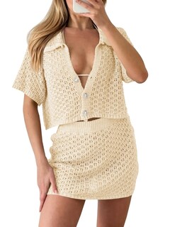 Foto 1 | Set De Cobertura Saodimallsu Para Mujer, Ganchillo, Playa, Verano, Beige - Venta Internacional.