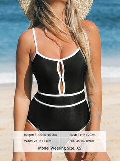 Foto 5 | Traje De Baño De Una Pieza Cupshe Con Cuello Redondo, Color Block, Para Mujer - Venta Internacional.