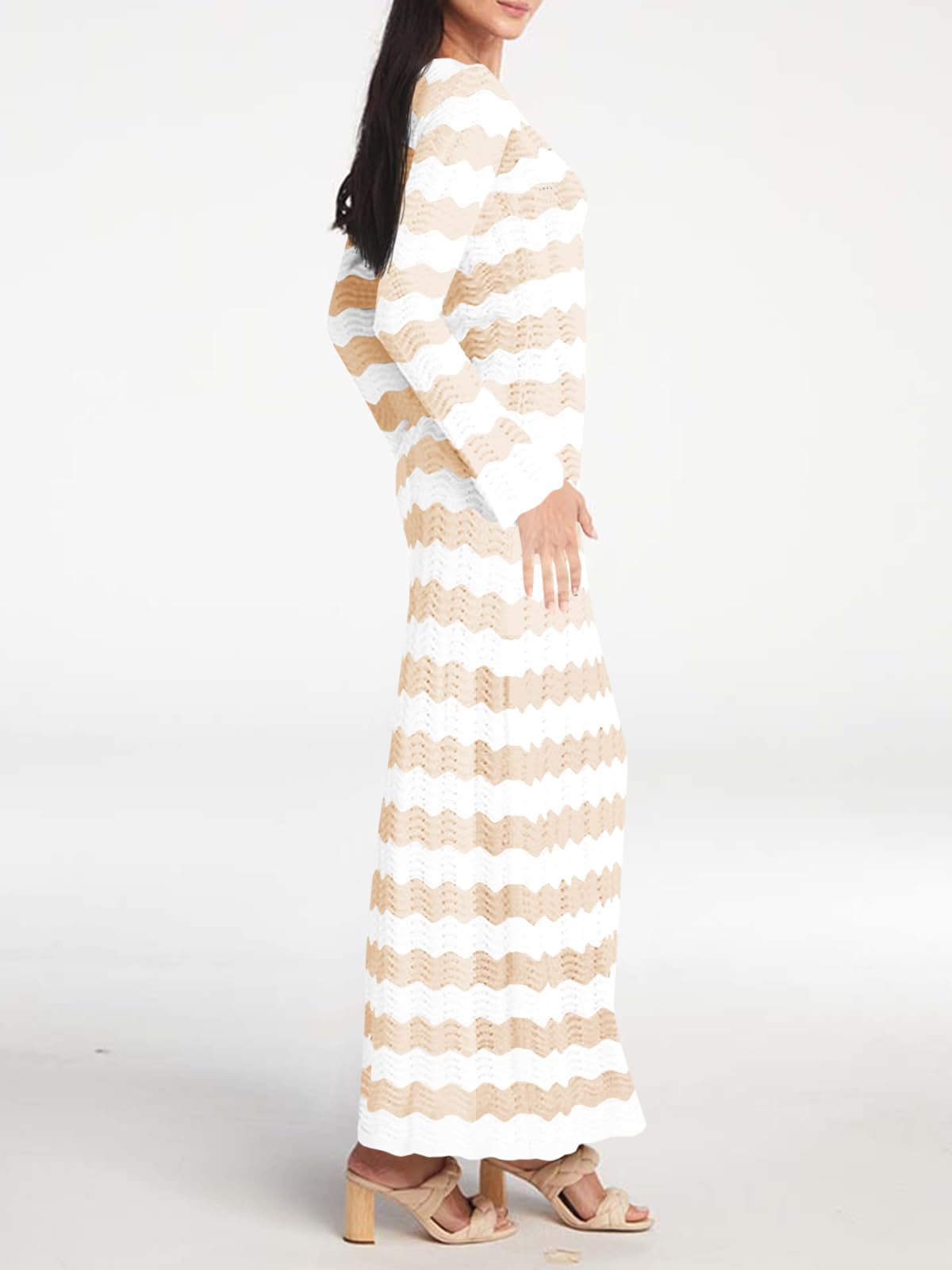 Foto 5 pulgar | Vestido Largo Saodimallsu A Rayas De Ganchillo De Verano Para Mujer - Venta Internacional.