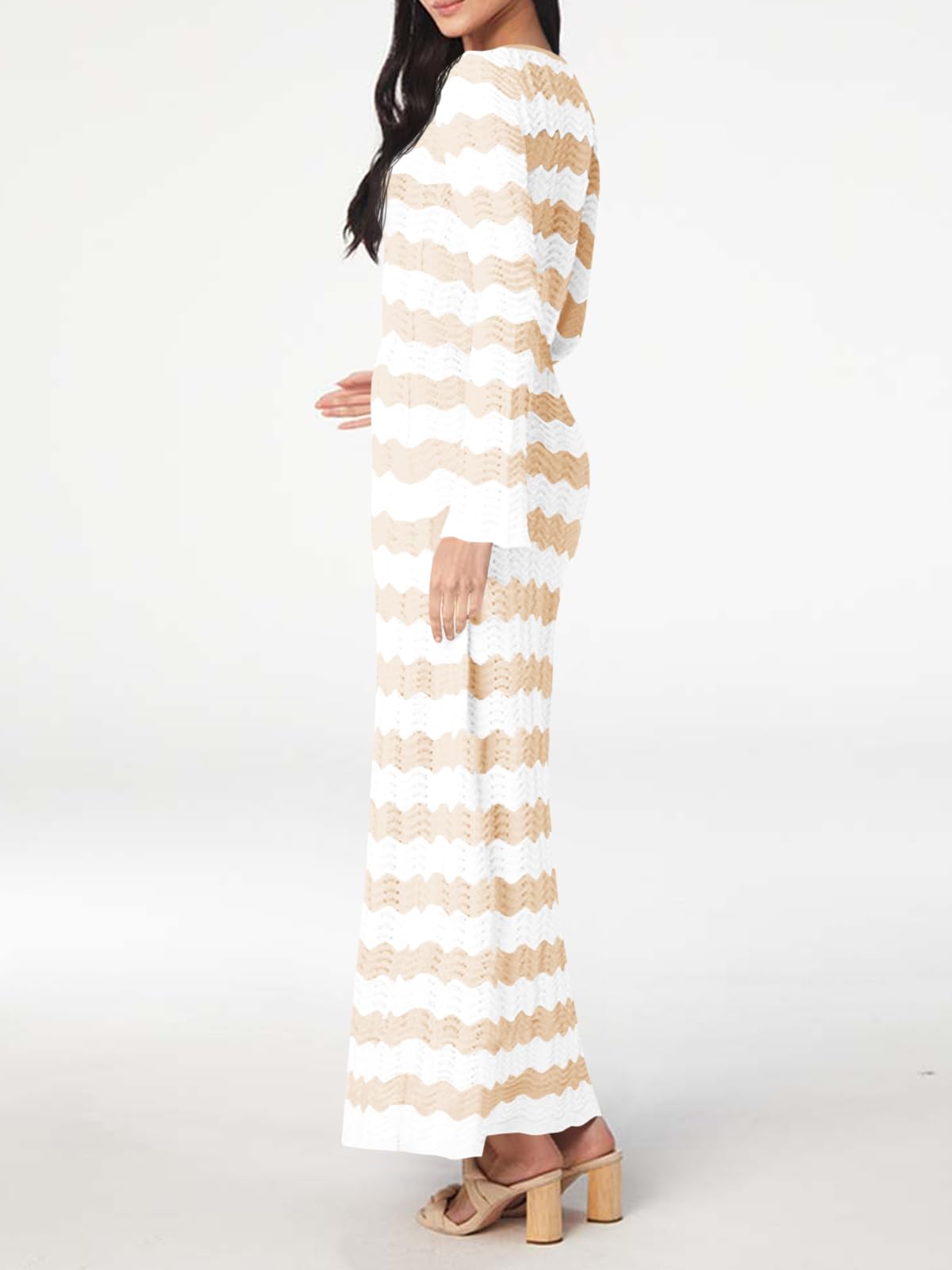 Foto 6 pulgar | Vestido Largo Saodimallsu A Rayas De Ganchillo De Verano Para Mujer - Venta Internacional.