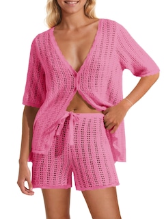 Foto 1 | Conjunto de Traje de Baño Saodimallsu Ganchillo Manga Corta Rosa - Venta Internacional