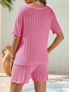 Foto 6 | Conjunto de Traje de Baño Saodimallsu Ganchillo Manga Corta Rosa - Venta Internacional