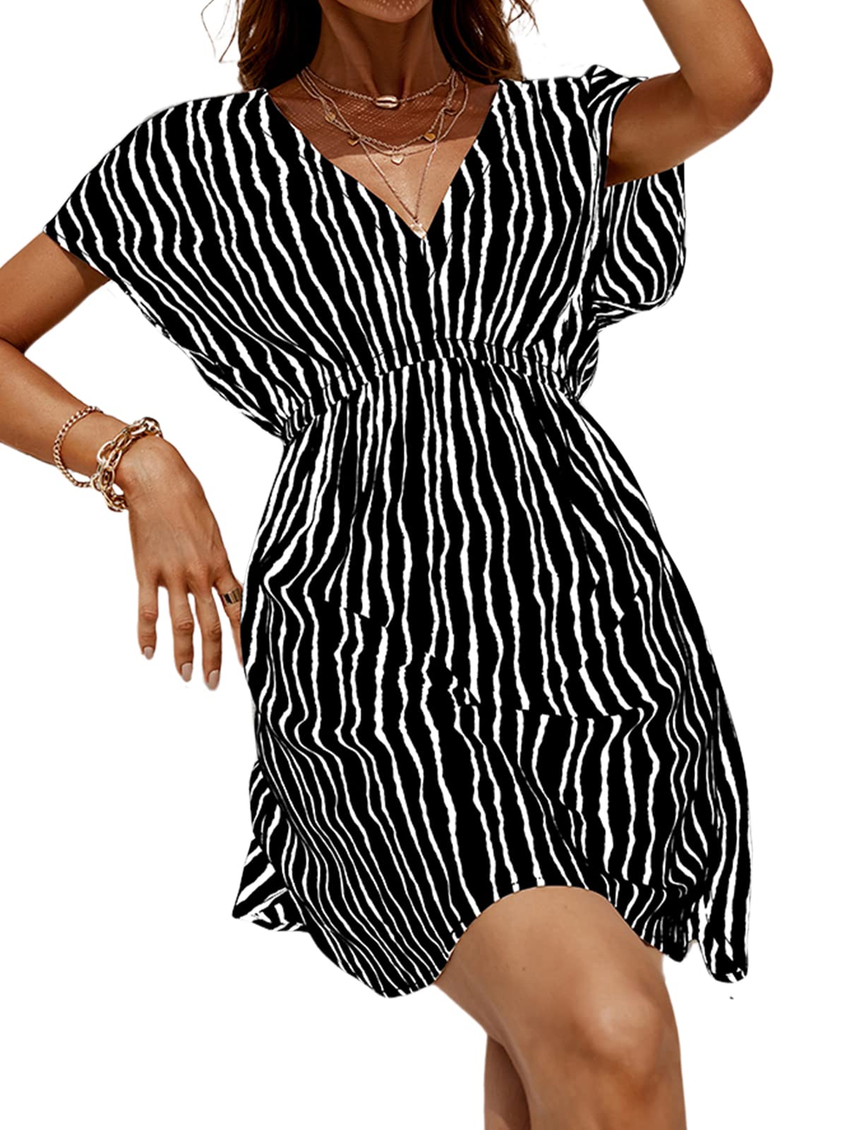 Vestido Encubierto Cupshe Con Cuello En V Y Cintura Elástica Y Manga Corta - Venta Internacional.
