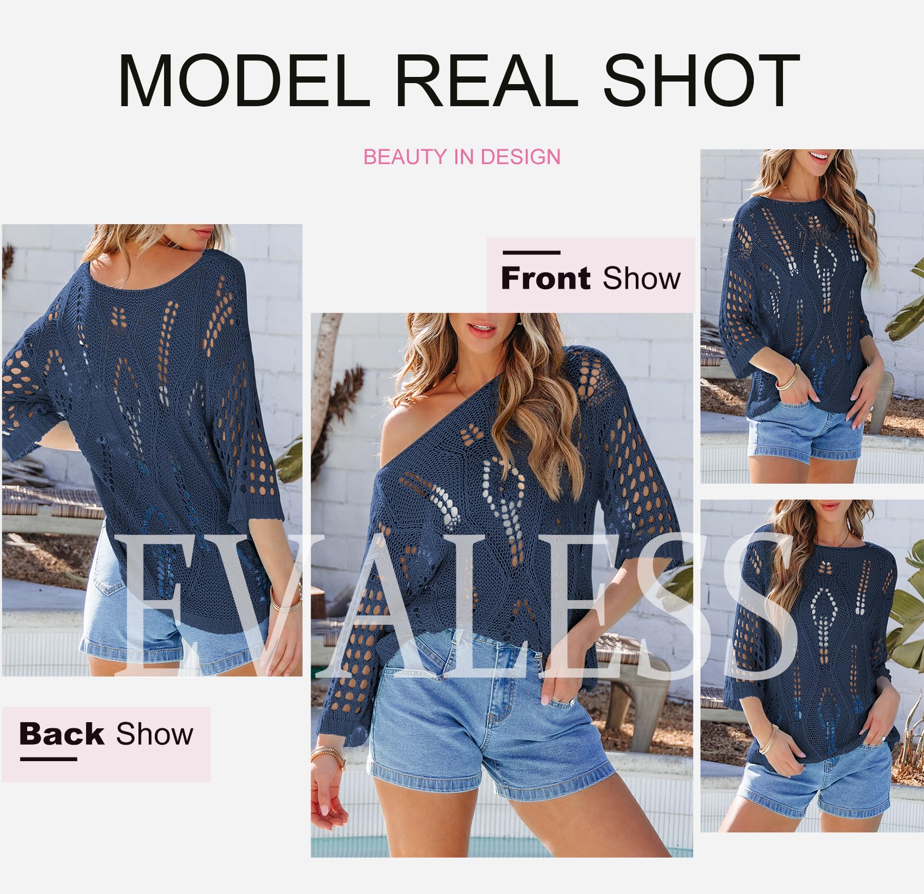 Foto 6 pulgar | Suéteres Evaless Con Hombros Descubiertos, Talla Grande Para Mujer, Azul - Venta Internacional.