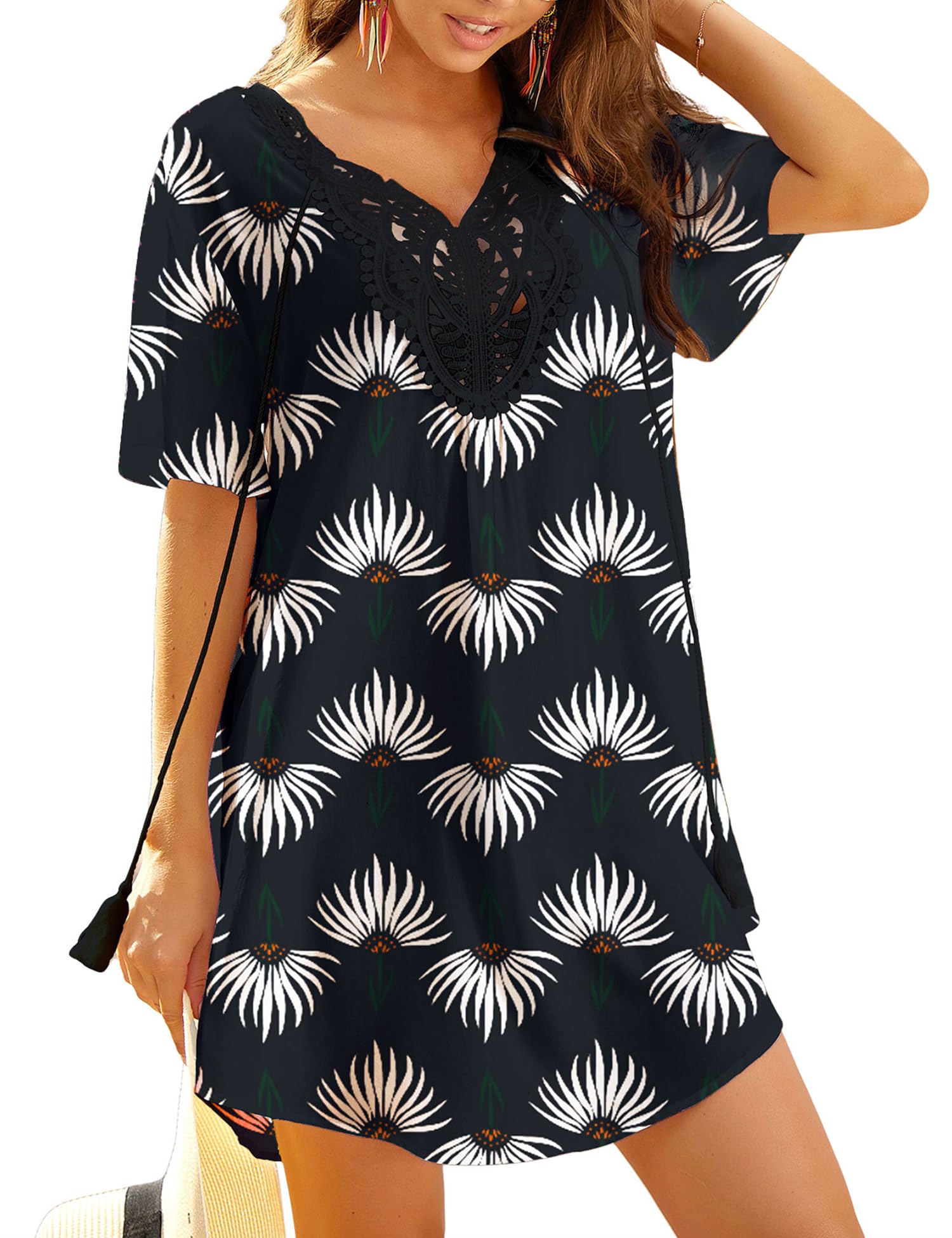 Foto 2 pulgar | Vestido de Playa con Cuello en V y Encaje Ekouaer - Venta Internacional