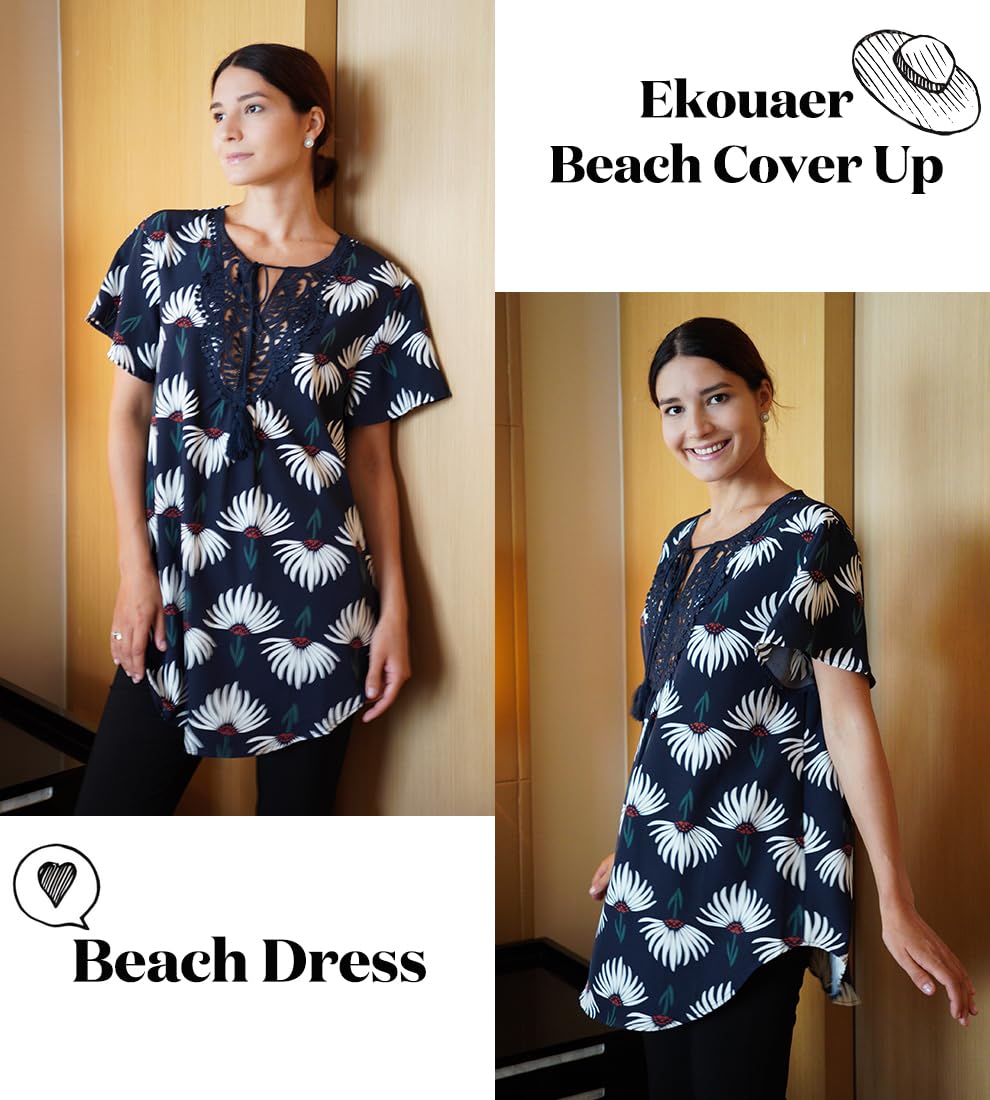 Foto 3 pulgar | Vestido de Playa con Cuello en V y Encaje Ekouaer - Venta Internacional