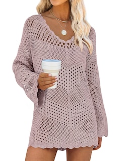 Foto 1 | Traje De Baño Cover Up Anrabess, Cuello En V, Tejido De Malla, Rosa - Venta Internacional.