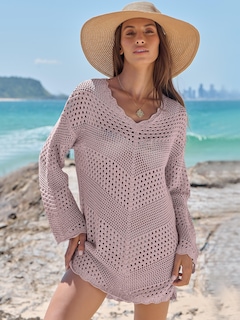 Foto 2 | Traje De Baño Cover Up Anrabess, Cuello En V, Tejido De Malla, Rosa - Venta Internacional.