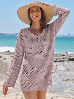 Foto 3 | Traje De Baño Cover Up Anrabess, Cuello En V, Tejido De Malla, Rosa - Venta Internacional.