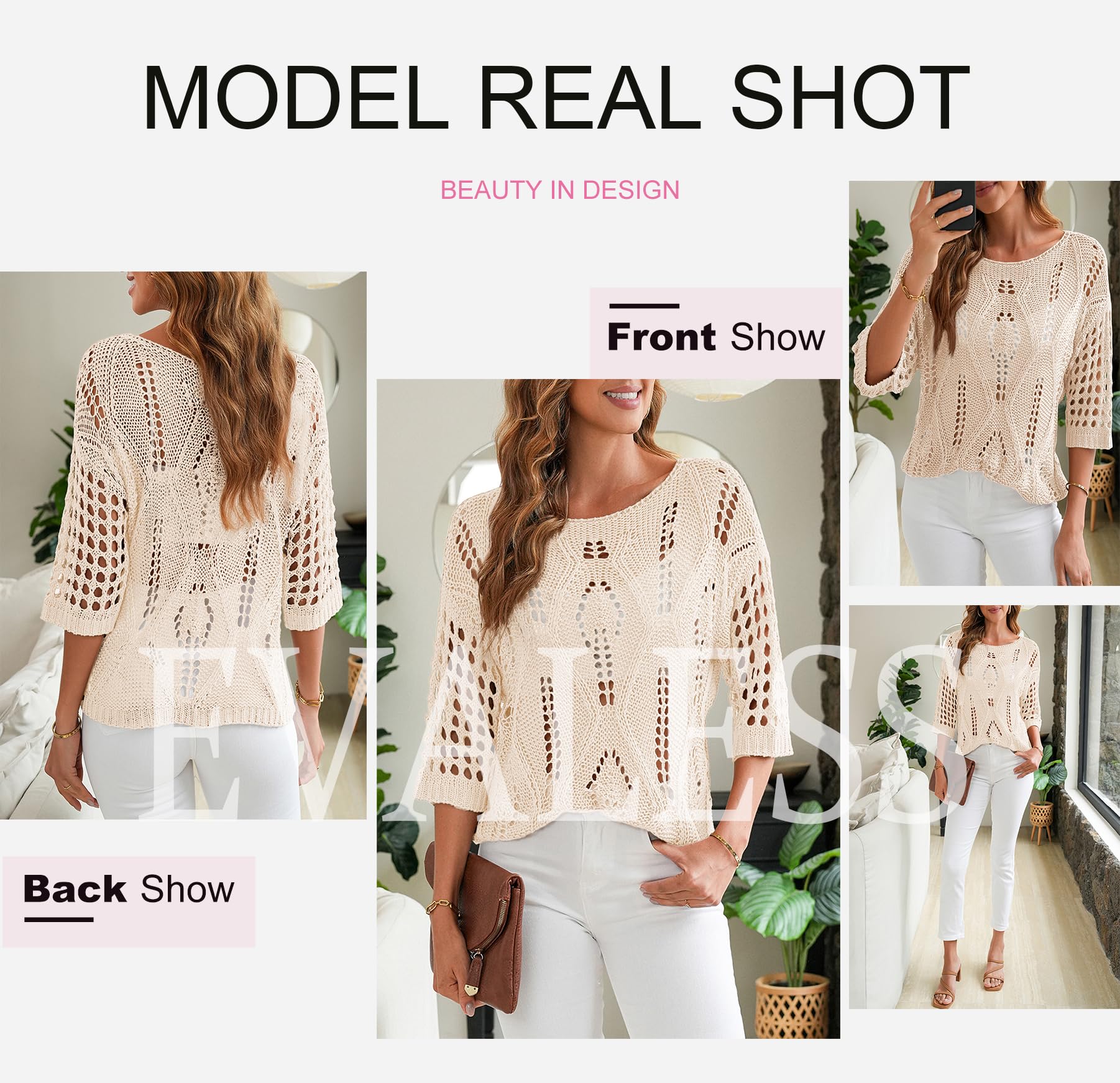 Foto 6 pulgar | Jersey Evaless Para Mujer, Tejido A Ganchillo, Hueco, Blanco, Talla Grande - Venta Internacional.