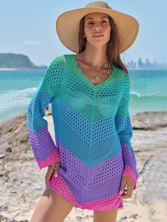 Foto 2 | Traje De Baño Anrabess Vestido De Playa De Punto De Malla Con Cuello En V Y Ganchillo - Venta Internacional.