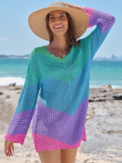Foto 3 | Traje De Baño Anrabess Vestido De Playa De Punto De Malla Con Cuello En V Y Ganchillo - Venta Internacional.