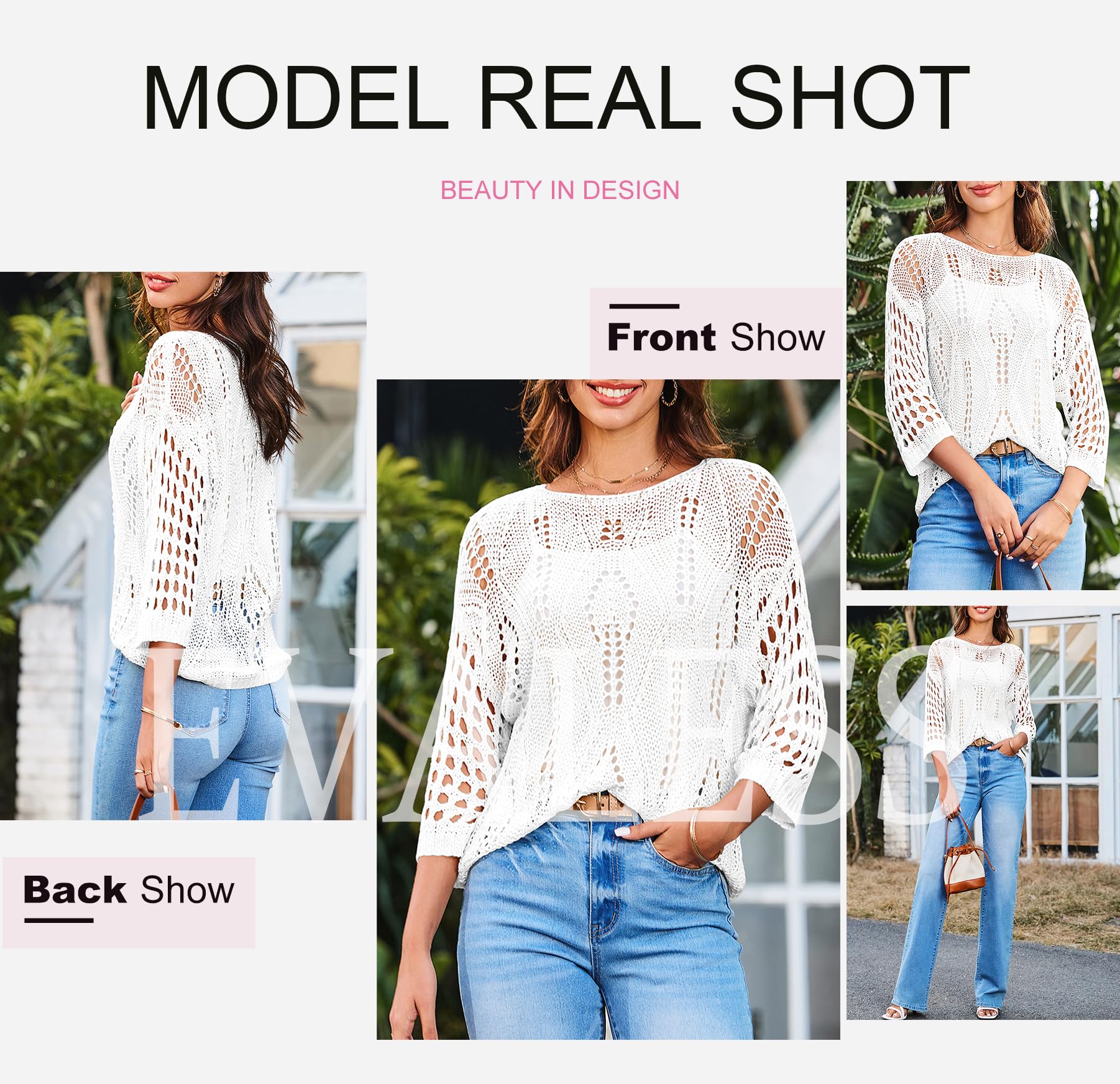 Foto 6 pulgar | Ropa De Vacaciones De Playa Cover Up Evaless Para Mujer 2025, Color Blanco - Venta Internacional.