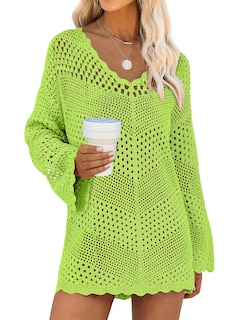 Foto 1 | Traje De Baño Cover Up Anrabess, Cuello En V, Tejido De Malla, Verde M - Venta Internacional.