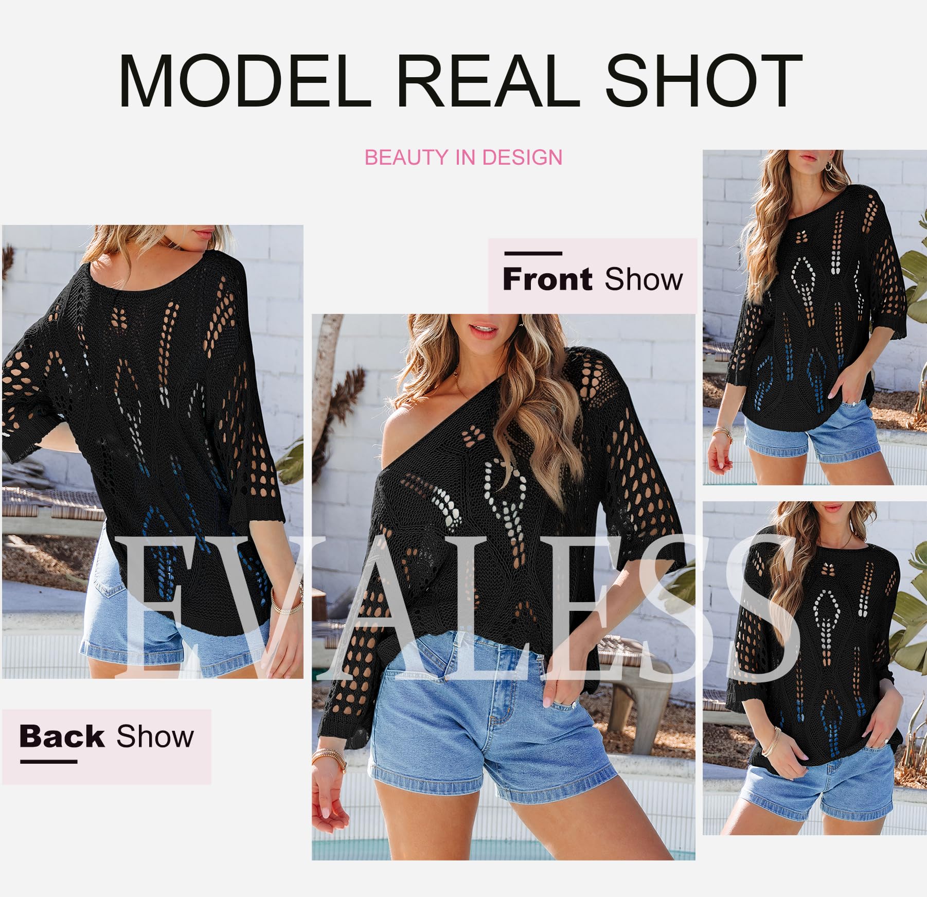 Foto 6 pulgar | Top De Primavera Cover Up Evaless Fashion Beach Negro Para Mujer - Venta Internacional.