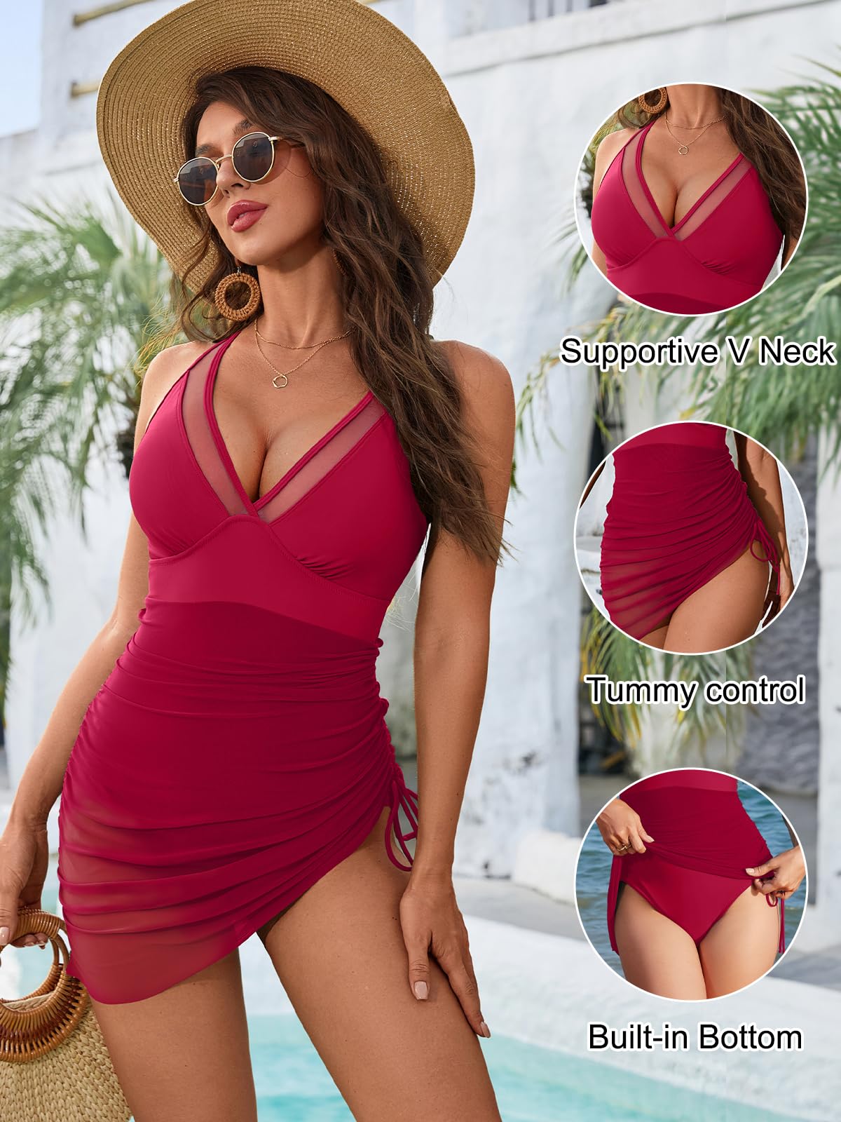 Foto 3 pulgar | Traje de Baño de Una Pieza Blooming Jelly Tummy Control Rojo - Venta Internacional