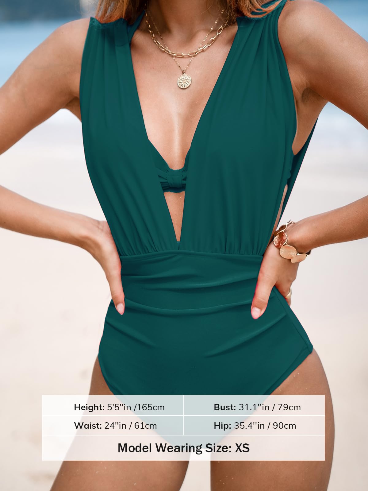 Foto 6 pulgar | Traje de Baño de Una Pieza Cupshe con Cuello Pronunciado y Espalda Fruncida - Venta Internacional