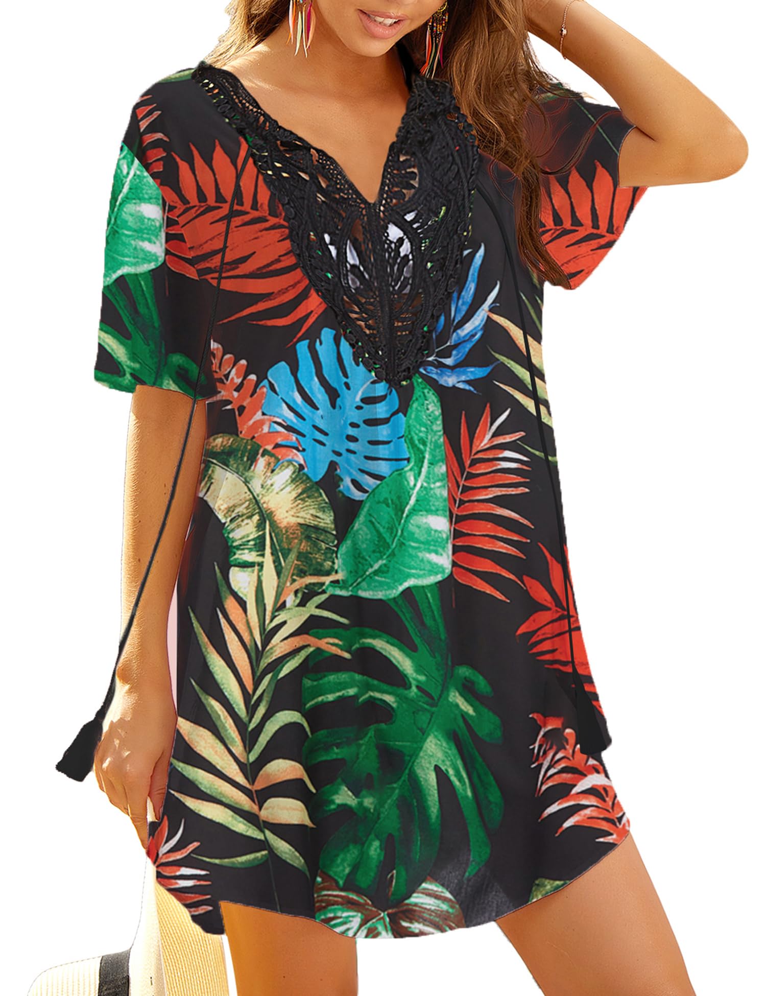 Vestido De Playa Con Cuello En V Y Encaje Ekouaer Con Cuello En V - Venta Internacional.