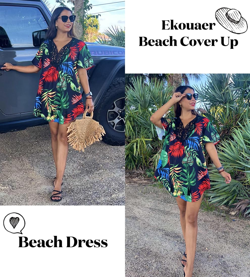 Foto 3 pulgar | Vestido De Playa Con Cuello En V Y Encaje Ekouaer Con Cuello En V - Venta Internacional.