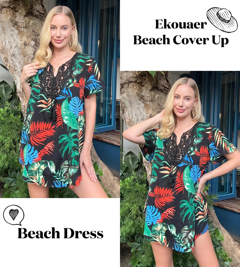 Foto 5 pulgar | Vestido De Playa Con Cuello En V Y Encaje Ekouaer Con Cuello En V - Venta Internacional.