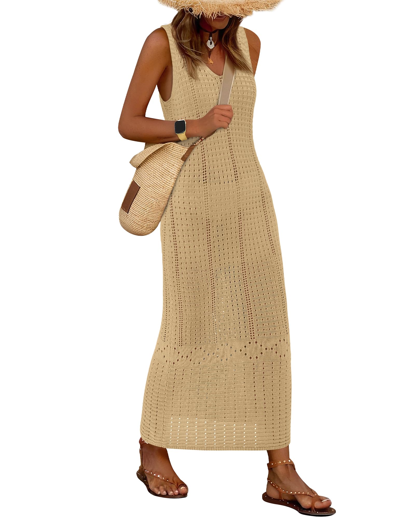 Foto 2 pulgar | Traje De Baño Coverup Btfbm De Ganchillo Para Mujer, Verano 2025, Color Caqui - Venta Internacional.