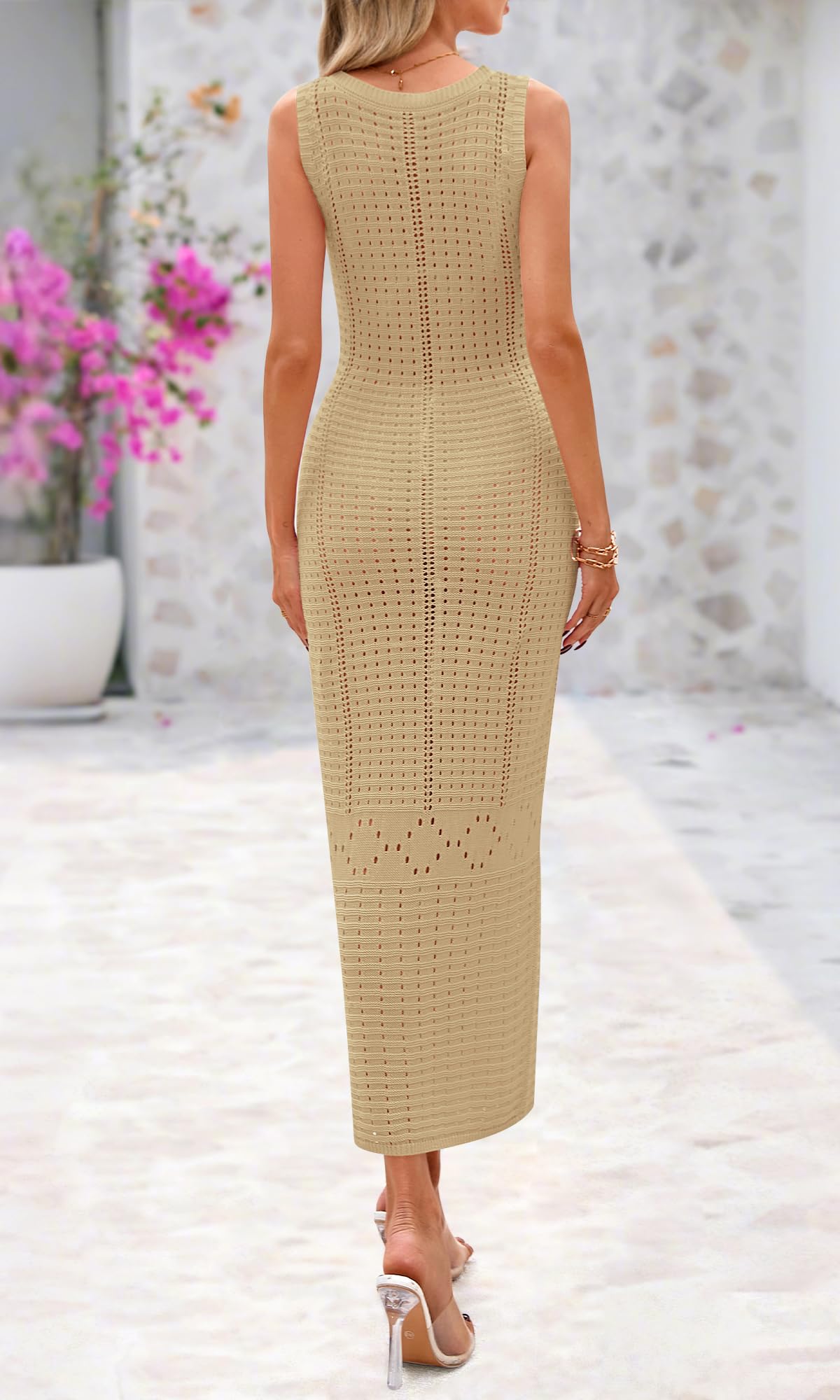 Foto 4 pulgar | Traje De Baño Coverup Btfbm De Ganchillo Para Mujer, Verano 2025, Color Caqui - Venta Internacional.