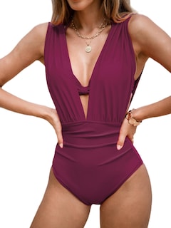 Foto 1 | Traje de Baño Completo Cupshe con Cuello Pronunciado y Aros Fruncido- Venta Internacional