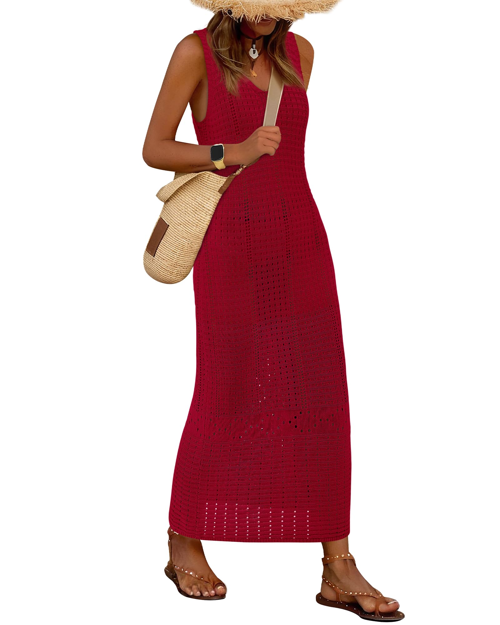 Foto 2 pulgar | Traje de Baño Coverup BTFBM Crochet para Mujer de Viscosa Rojo Oscuro - Venta Internacional