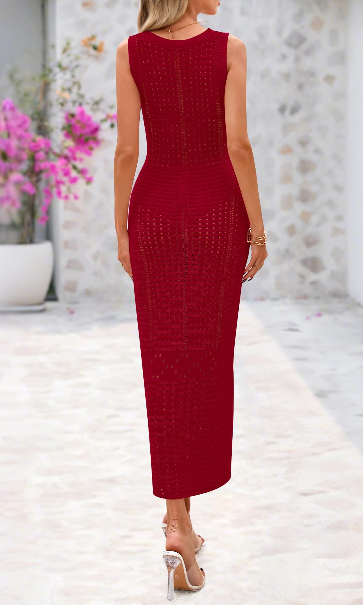 Foto 4 pulgar | Traje de Baño Coverup BTFBM Crochet para Mujer de Viscosa Rojo Oscuro - Venta Internacional