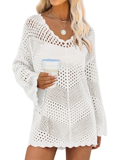 Foto 1 | Traje De Baño Cover Up Anrabess, Cuello En V, Tejido De Malla, Blanco - Venta Internacional.