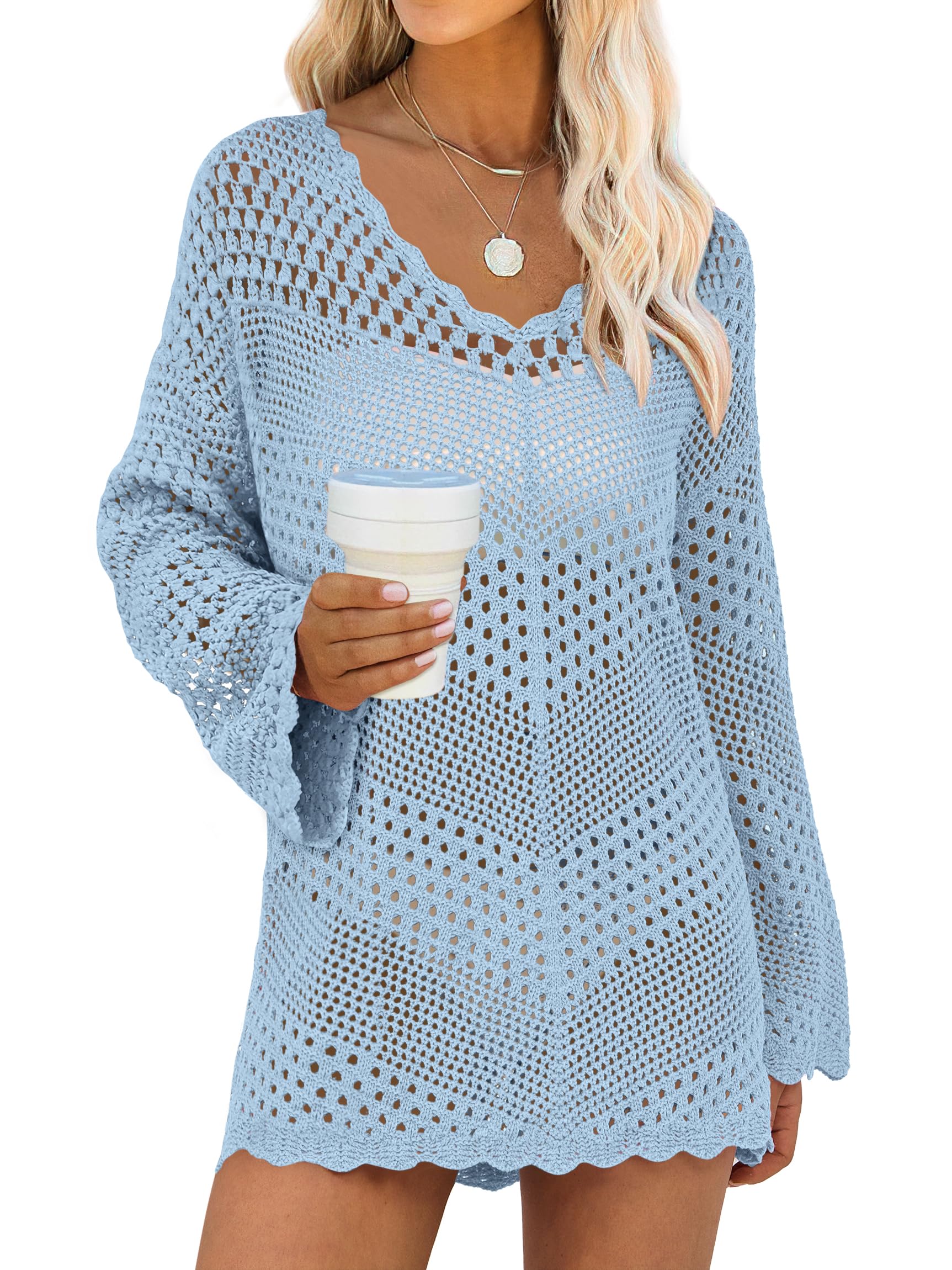Traje De Baño Anrabess Vestido De Playa De Punto De Malla Con Cuello En V Y Ganchillo - Venta Internacional.