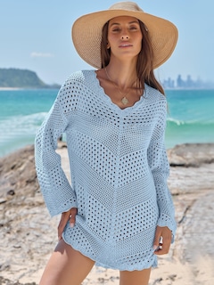 Foto 2 | Traje De Baño Anrabess Vestido De Playa De Punto De Malla Con Cuello En V Y Ganchillo - Venta Internacional.