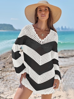 Foto 2 | Traje De Baño Anrabess Vestido De Playa De Punto De Malla Con Cuello En V Y Ganchillo - Venta Internacional.