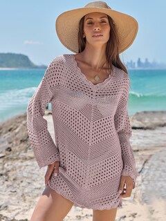 Foto 2 | Traje De Baño Cover Up Anrabess, Cuello En V, Tejido De Malla, Rosa - Venta Internacional.