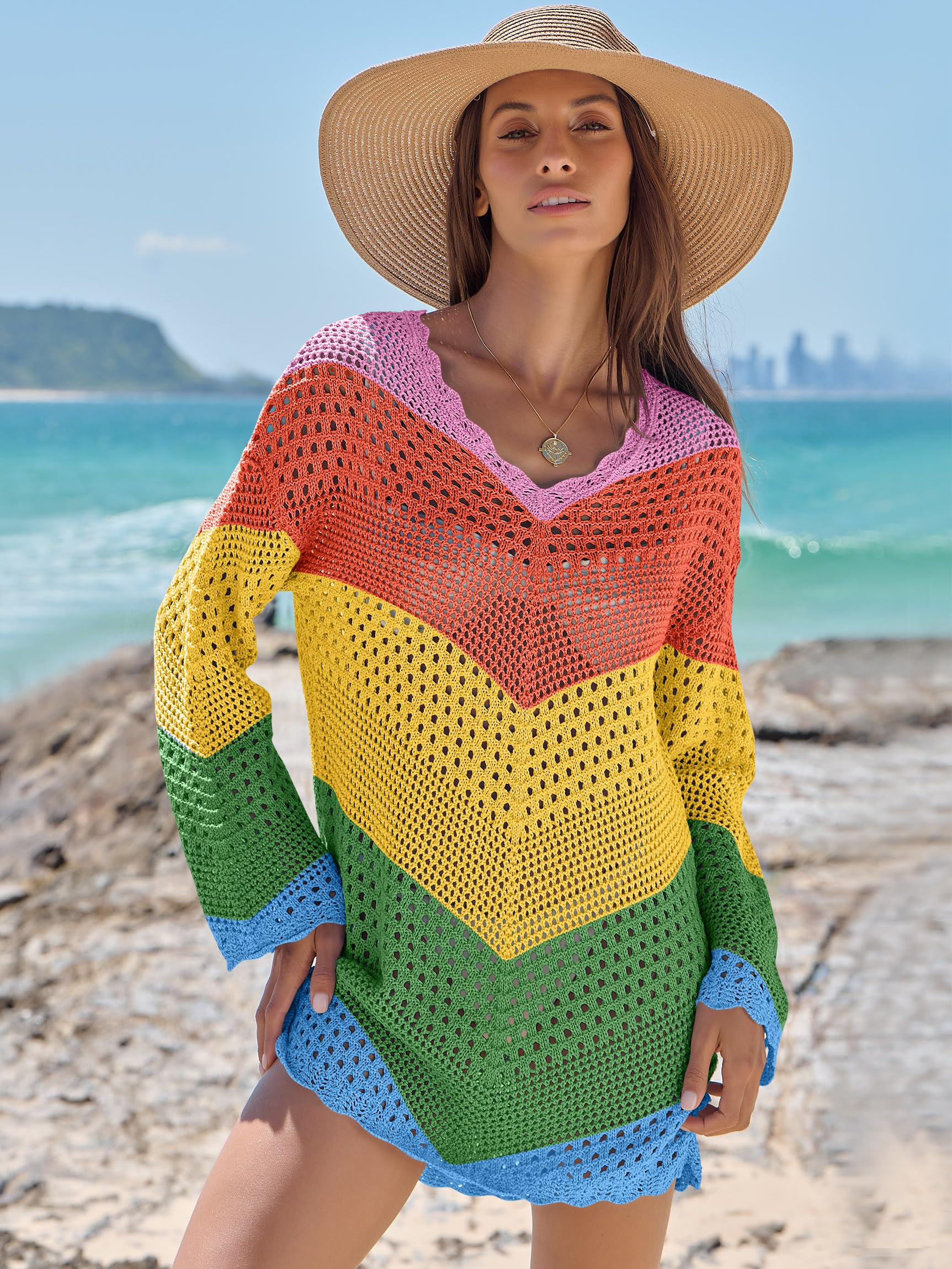 Foto 3 pulgar | Traje De Baño Anrabess Vestido De Playa De Punto De Malla Con Cuello En V Y Ganchillo - Venta Internacional.